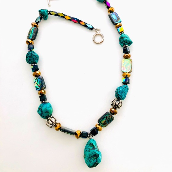 Vintage Turquoise Abalone Bead Necklace - Picture 14 of 14